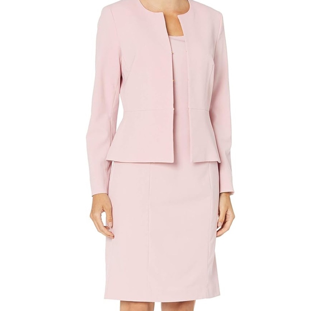 Tahari ASL Women's Collarless Peplum Jacket and Dress Set